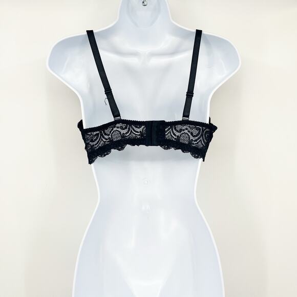 Fredericks Of Hollywood Womens Coquette Scalloped Mesh Lace‎ Bra Size 38D Black - Picture 7 of 7